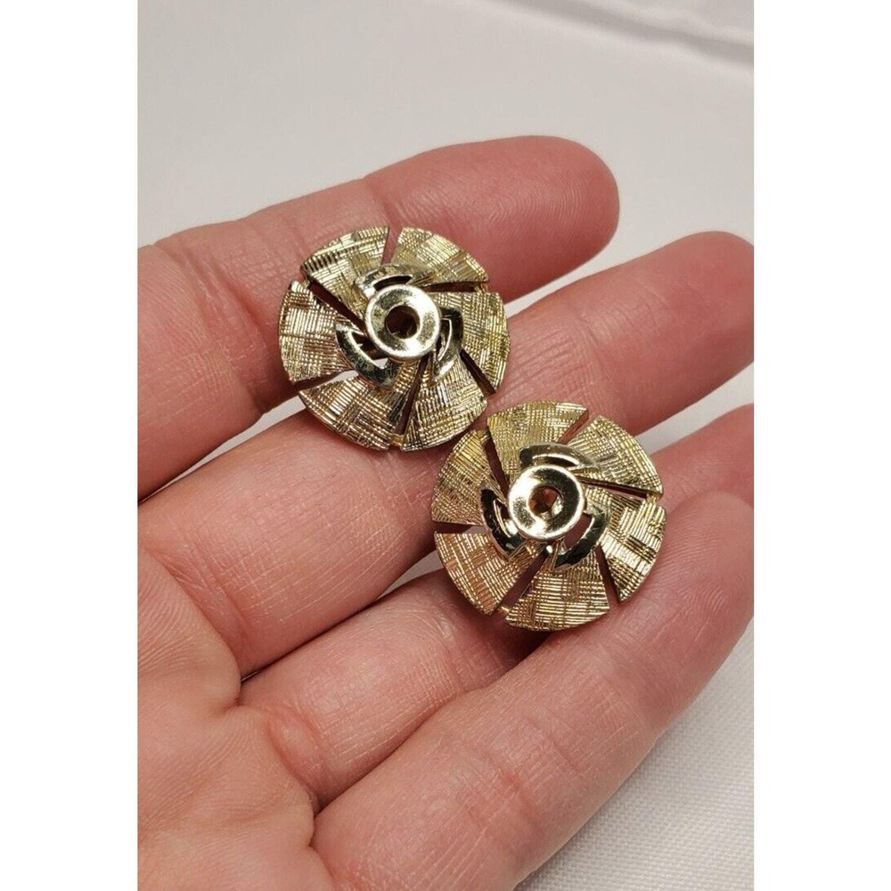 VTG Lisner Earrings Silver Tone Pinwheel Screw Back Mid Century MCM Round 7/8" - Picture 9 of 11